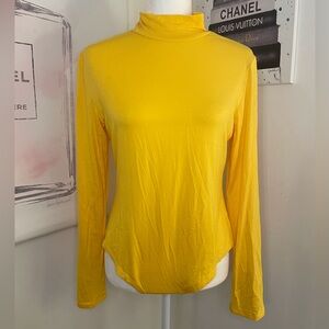 Laolasi Long Sleeve Mock Turtleneck Bodysuit Yellow Size 2XL